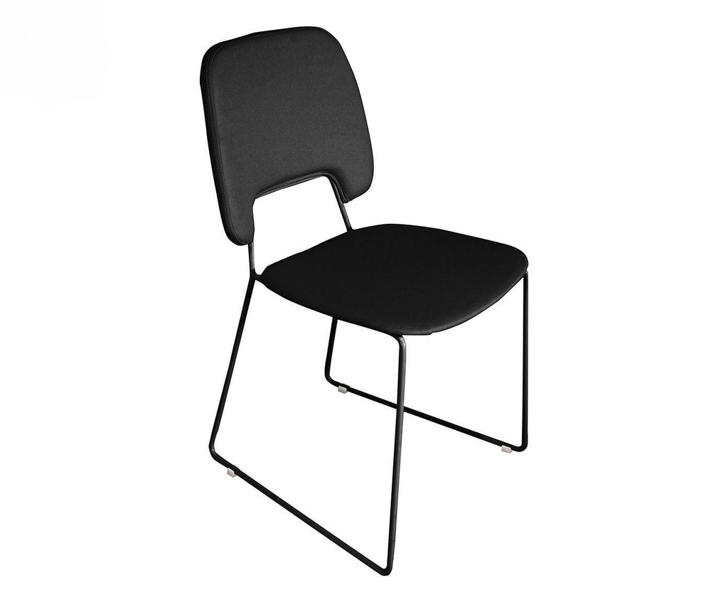 Set di 4 sedie in similpelle grigia scura, seduta nera, struttura in metallo, 47.5x45.5x89 cm