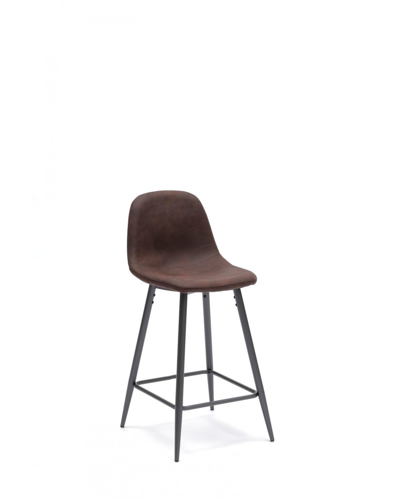 Set di 2 sgabelli in similpelle moka vintage con struttura in metallo antracite, dimensioni 42x52x93cm