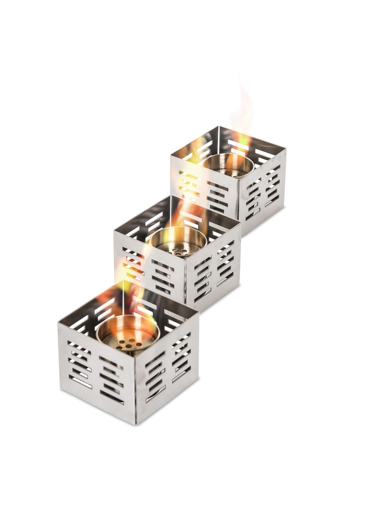 Set di 3 biocamini in acciaio grigio chiaro, 10x10x8 cm