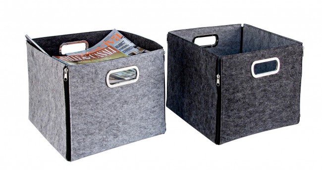 4x Scatola Zip Feltro Grigio Ass2