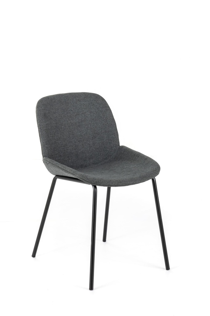Set di 4 sedie in tessuto grigio scuro con gambe in metallo nero, 57cm x 46cm x 80cm