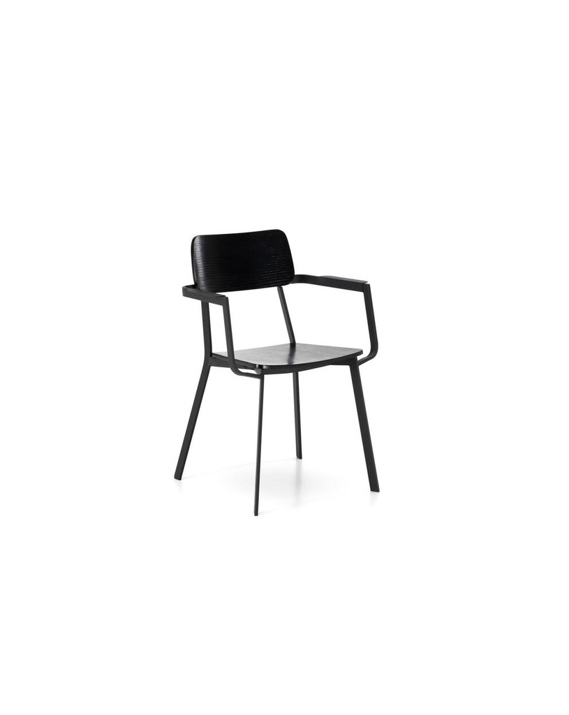Set di 4 Sedie in Legno Laccato Nero con Struttura in Metallo, 61x51.5x82cm