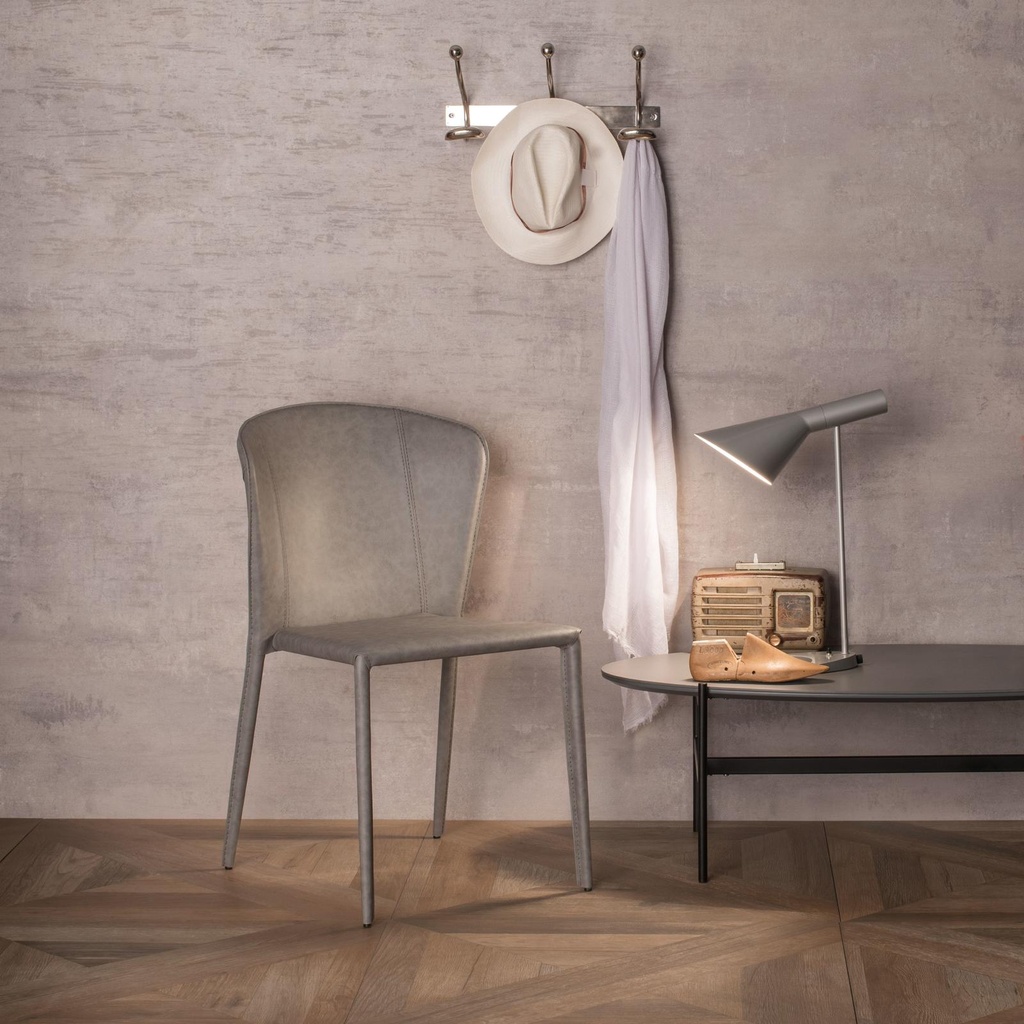 Set di 4 sedie in similcuoio con seduta grigio chiaro, struttura in metallo - 49x56x82h cm