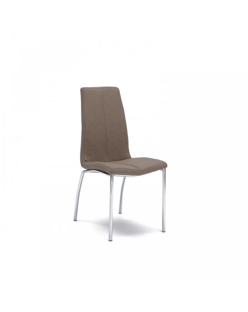 Set di 4 sedie in similpelle marrone vintage con struttura in metallo grigio, dimensioni 43cm x 44cm x 92cm