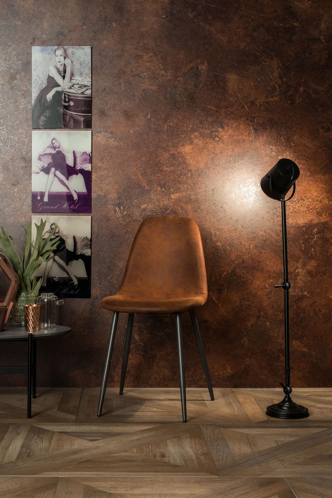 Set di 4 sedie in similpelle marrone con struttura in metallo nero, 44x50x84 cm