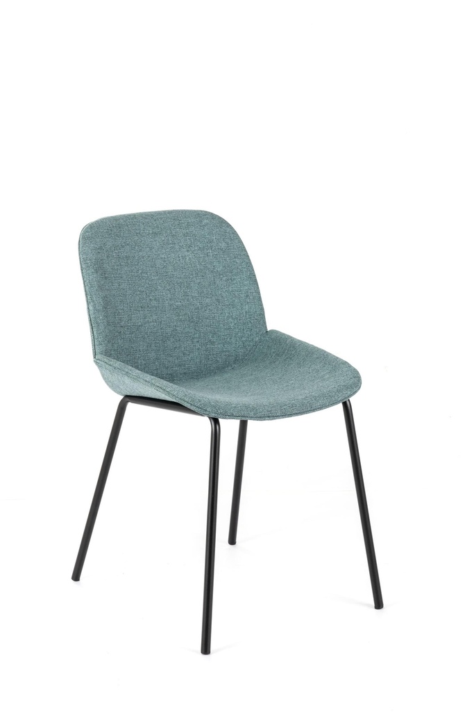 Set di 4 sedie in tessuto acquamarina, con gambe in metallo nero, 57cm x 46cm x 80cm
