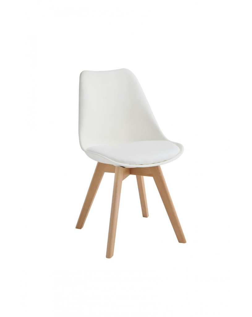 Set di 4 sedie nordiche Carlotta in similpelle e polipropilene, con struttura in legno di faggio, colore bianco e marrone, dimensioni 48.5cm x 52cm x 82cm