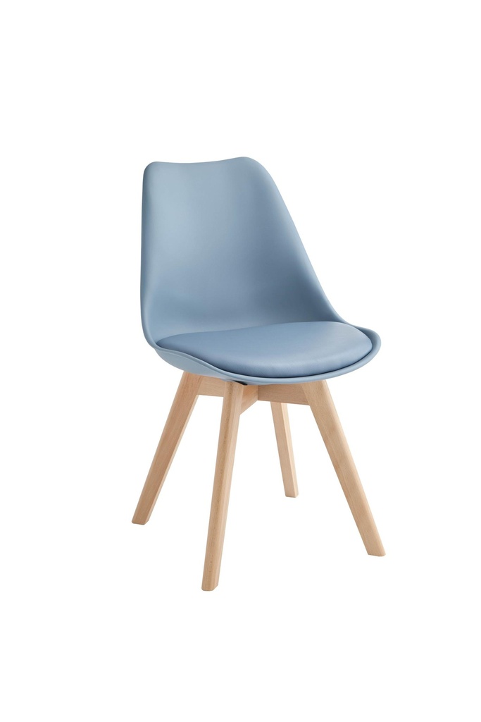 Set di 4 sedie azzurre in similpelle e polipropilene con struttura in legno di faggio, 48.5x52x82h cm