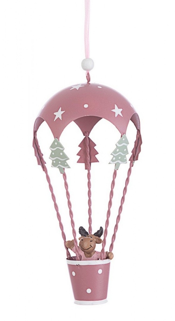 6x Pendaglio Felicia Mongolfiera Renna Rosa