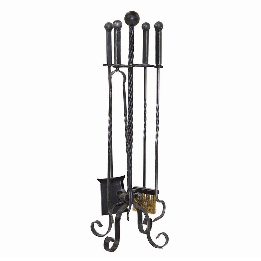 Set accessori camino metallo twister 4 pezzi su base 27x27x75 cm