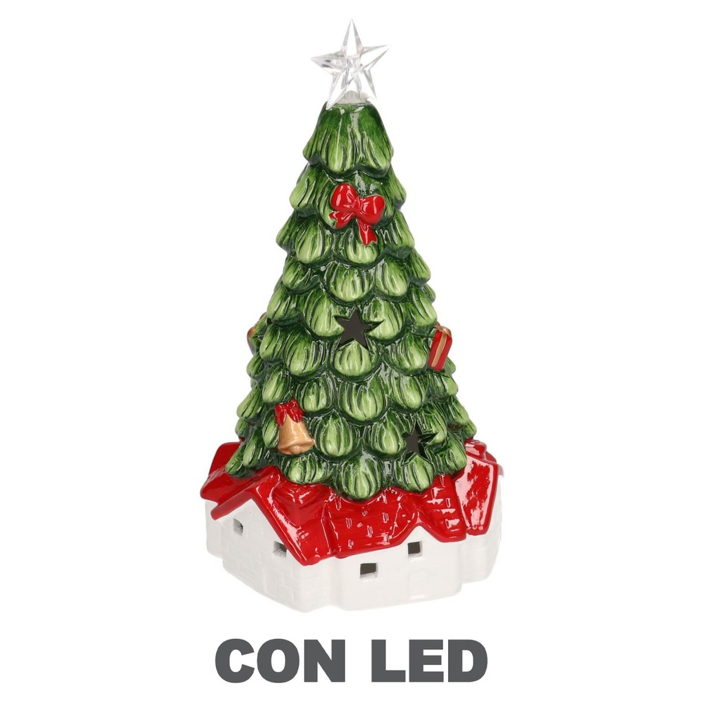 Albero in ceramica verde con luci LED 16x15,5x30,5 cm