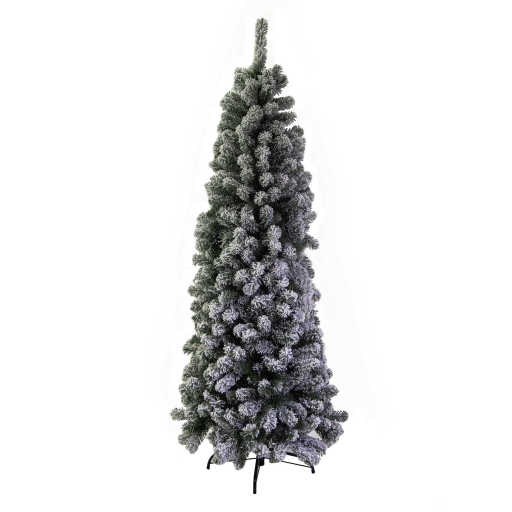 Albero Slim Innevato Verde con 972 Rami - 210 cm di Altezza e 79 cm di Larghezza