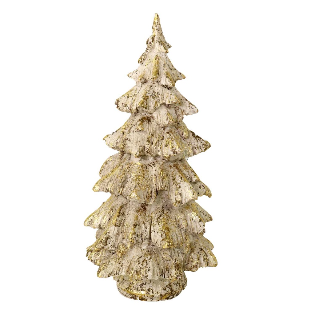 Albero in resina bianco con glitter oro, dimensioni ø24cm x h46cm