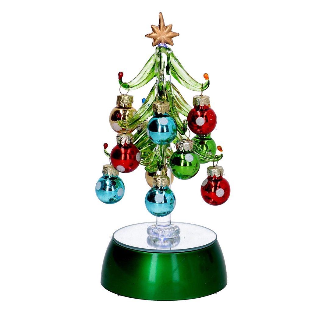 Albero in vetro verde con sfere cm12x10h19
