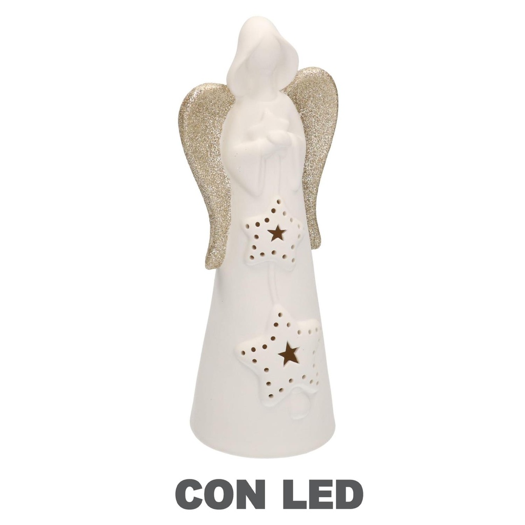 Lampada Angelo Ceramica Bianco Oro con LED ø10,5x27,5
