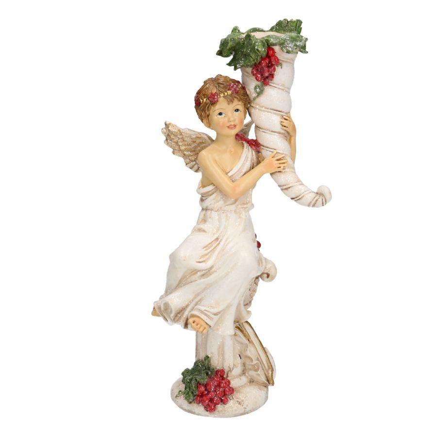 Angelo in Resina Bianco con Frutta 12,5x10x27 cm