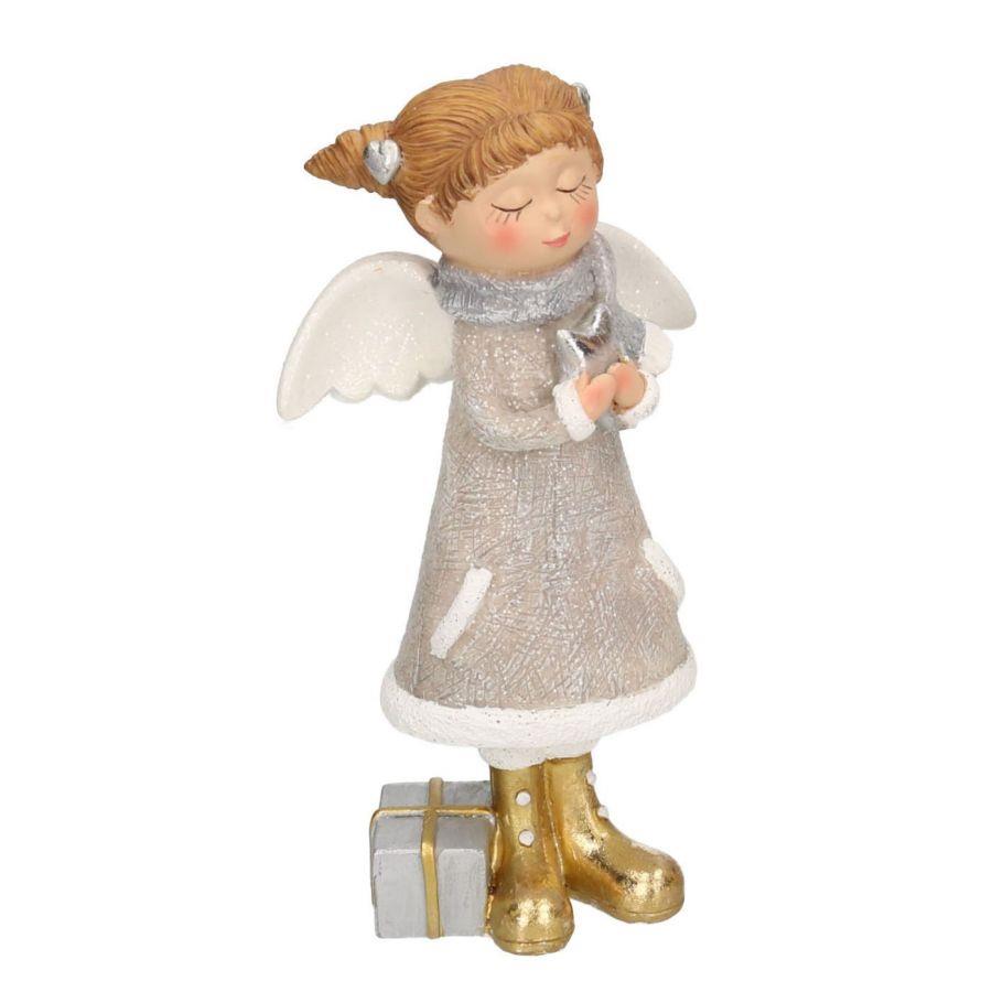 Angelo in resina grigio bianco 11x6x19 cm