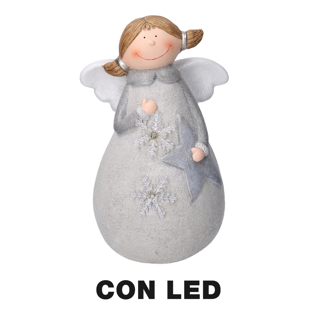 Angelo in resina con luce LED bianco 24x20,5x38cm
