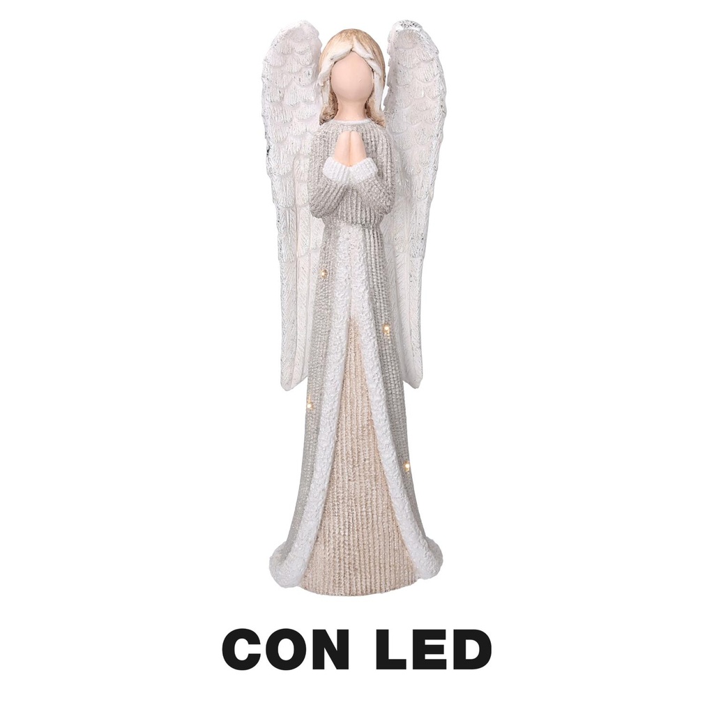 Angelo in resina con luce a led, colore oro, dimensioni cm22x16h66
