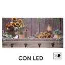 Appendino legno 4 posti con led girasoli 60x30x1,8 cm