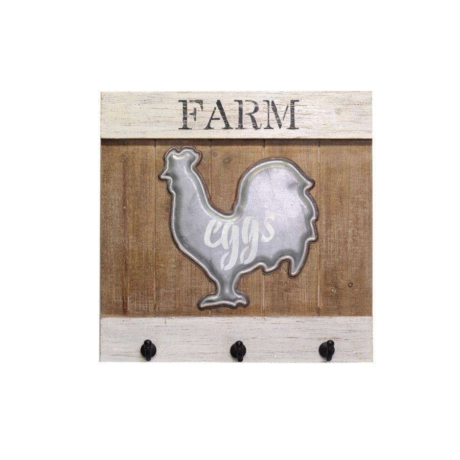 Appendino in legno a forma di gallina con 3 posti - 40x40x7,5 cm
