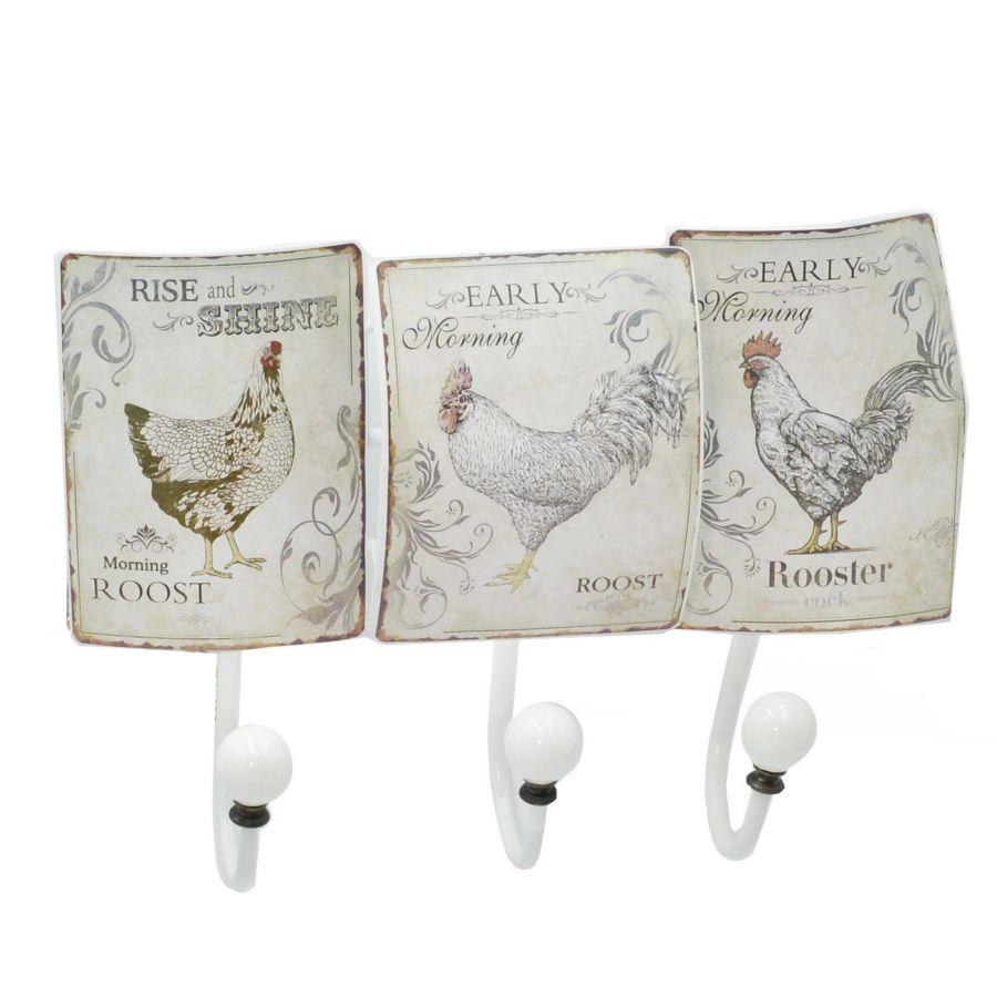 Appendino Metallo 3 Posti Bianco Gallo 30x21x8 cm