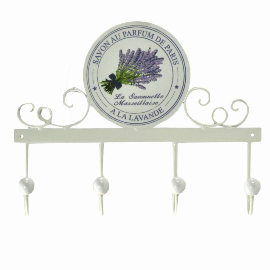Appendino Metallo Lavanda 4 Posti Decoro Ovale 34x23,5x7 cm