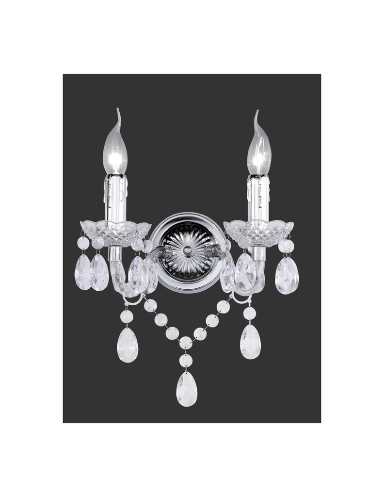 Applique Cromo 2 Luci con Pendenti Trasparenti