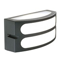 Applique in alluminio pressofuso, colore grafite, diffusore satinato, altezza max lampada 140mm, alimentazione 230V, IP54, potenza massima lampade 60W