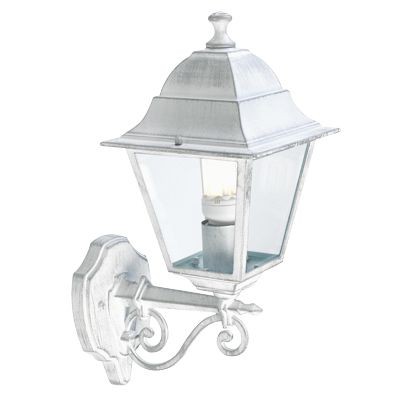 Applique Media In Alto E27 - Linea Old Biancoargento - Alluminio Pressofuso - Vetro Trasparente - Altezza Max 170mm - Potenza Massima 60W - IP43