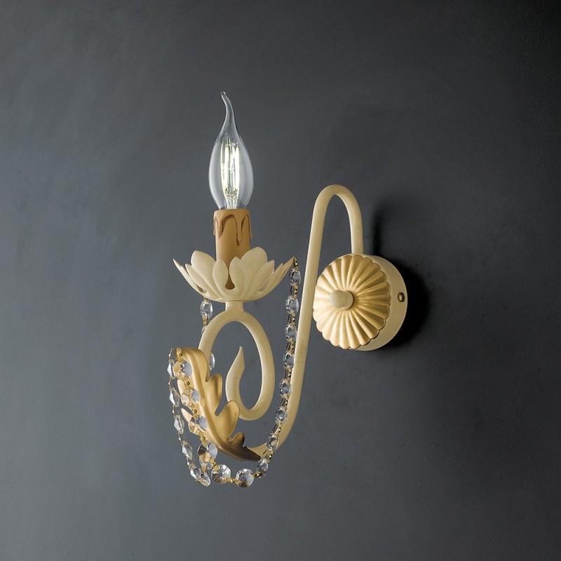 Applique in ferro Avorio Decape e Oro strass damasco una luce 25x h28 cm