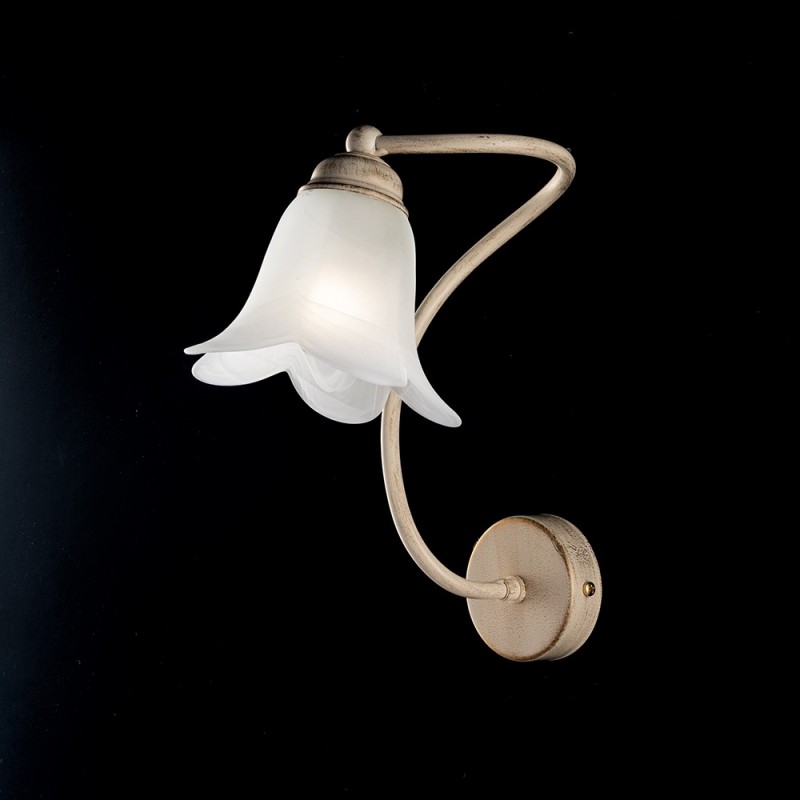 Applique in ferro Avorio Oro una luce paralume in vetro Bianco 26x h30 cm