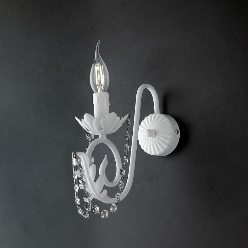 Applique in ferro Bianco Shabby strass damasco una luce 25x h28 cm