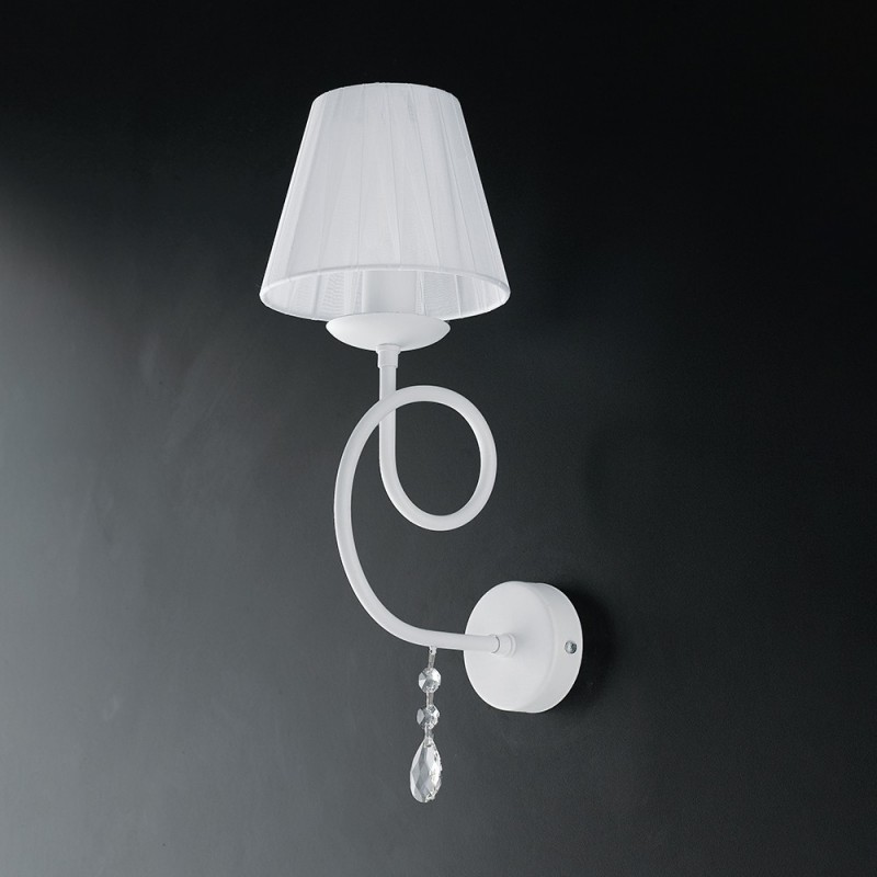 Applique in ferro Bianco una luce decorazione shabby e strass paralume Bianco 19x h38 cm