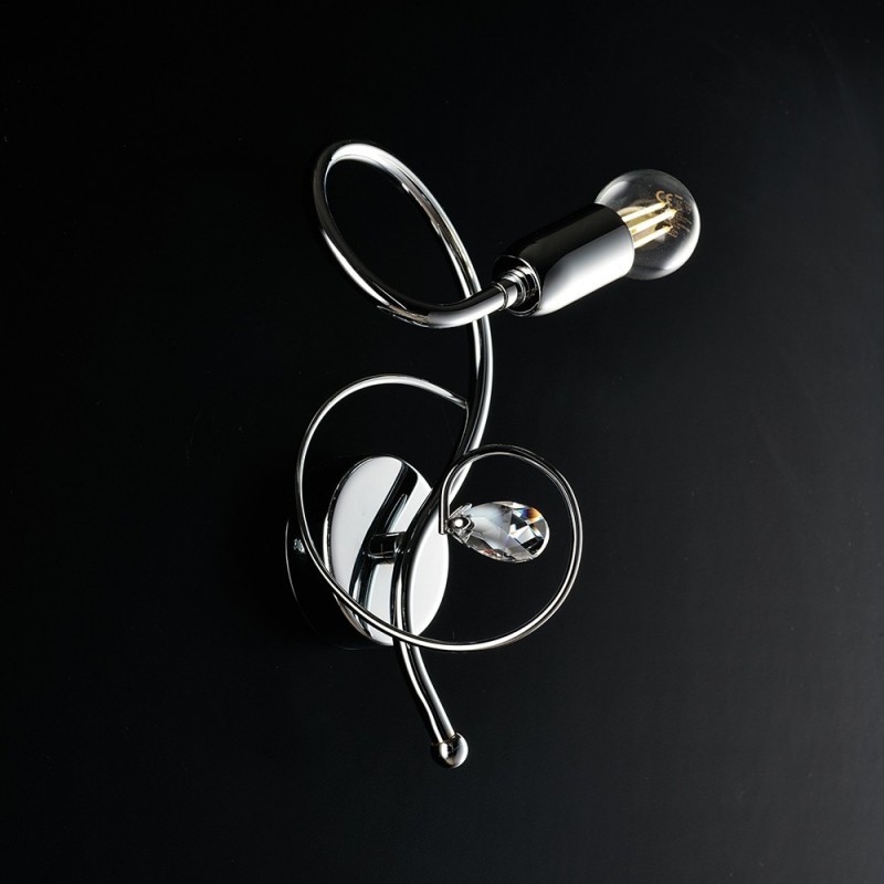 Applique in ferro cromato lucido con strass in cristallo 1 luce  15xh.25 cm