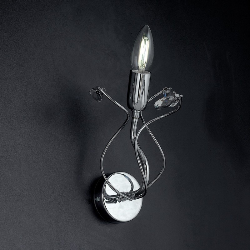 Applique in ferro cromato lucido con strass in cristallo 1 luce 18xh.22 cm