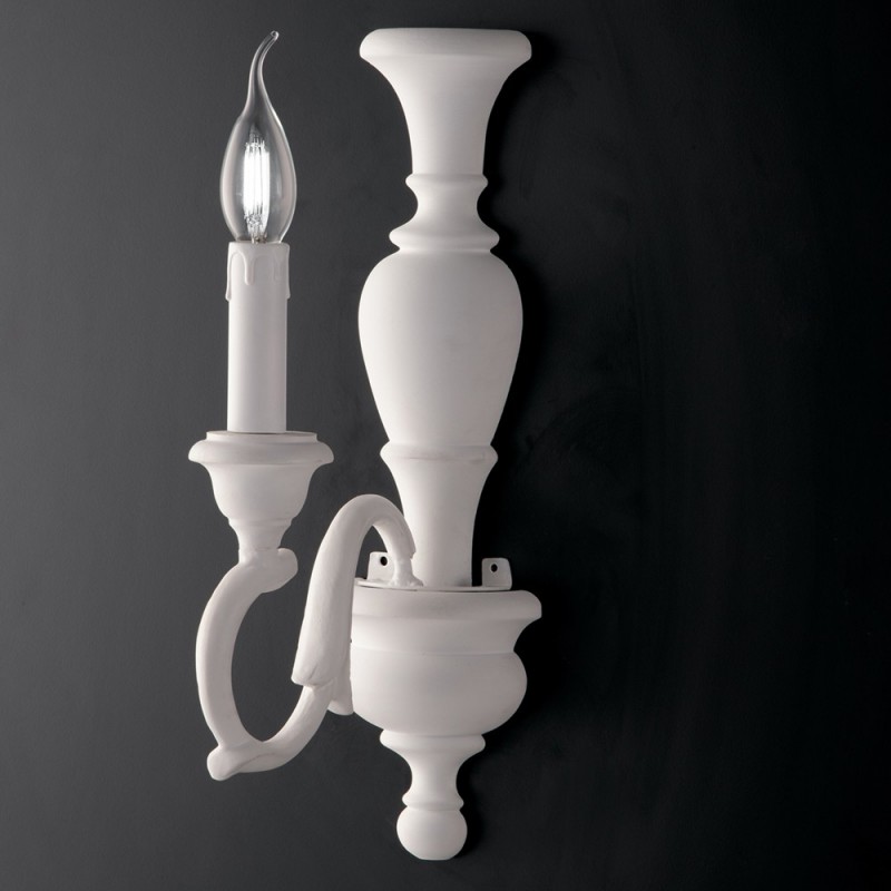 Applique in legno Bianco Shabby una luce 21x h40 cm
