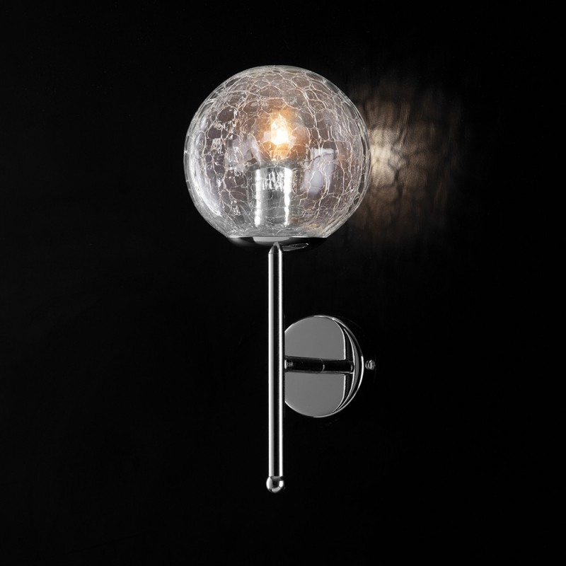 Applique moderna  in ferro cromo lucido sfera in vetro trasparente