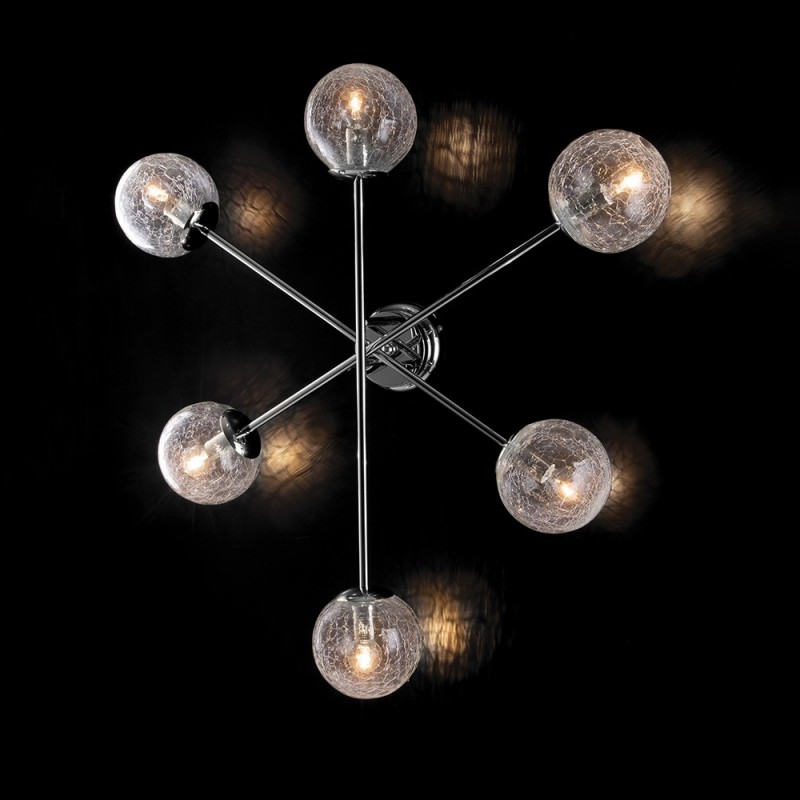 Applique moderna  in ferro cromo lucido sfera in vetro trasparente cm 78