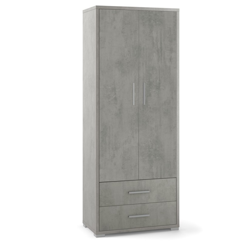 Armadio multiuso con due ante e due cassetti Beton Cemento 71x41x h182 cm