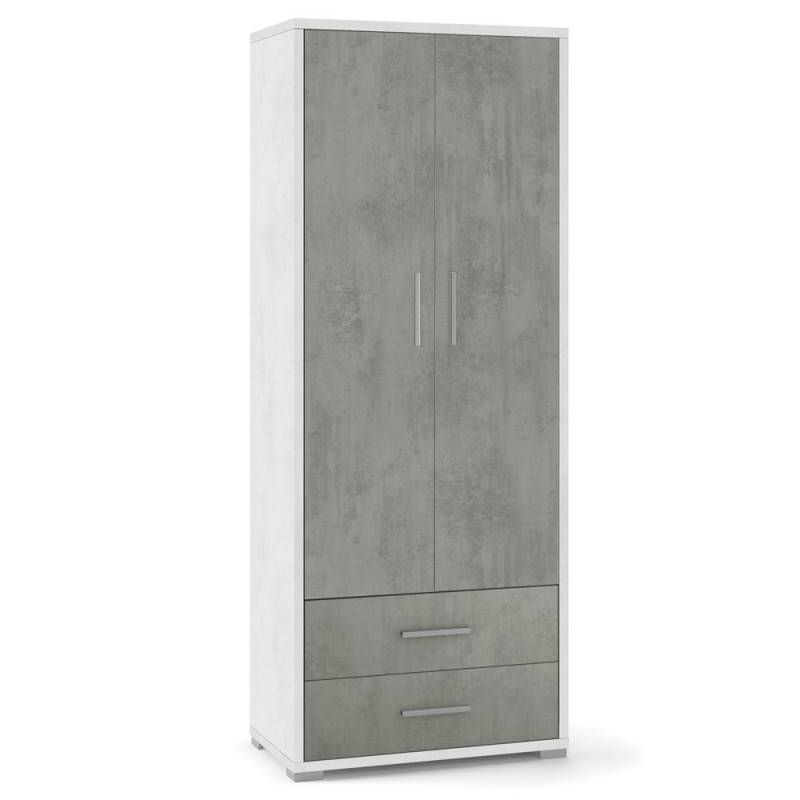 Armadio multiuso con due ante e due cassetti Bianco Cemento 71x41x h182 cm