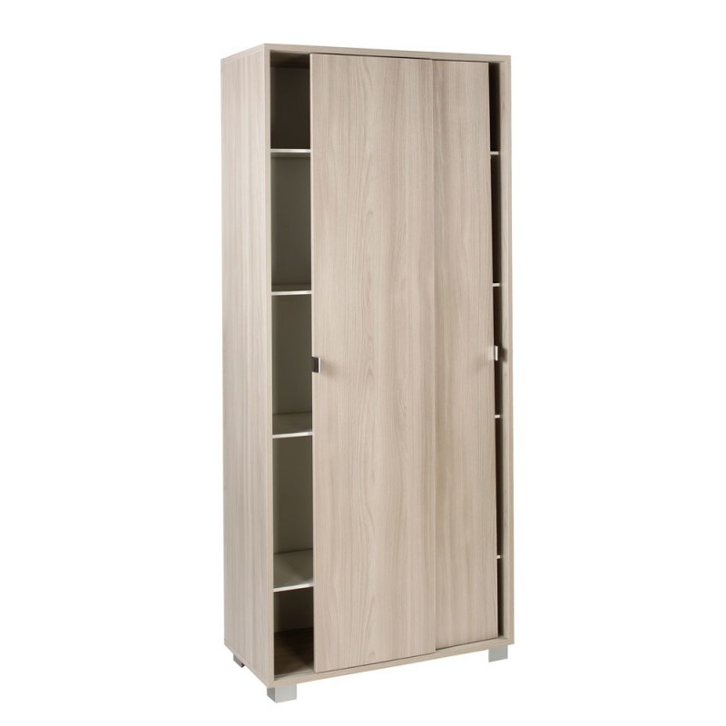 Armadio multiuso con ante scorrevoli e ripiani in olmo chiaro 82x41x h190 cm