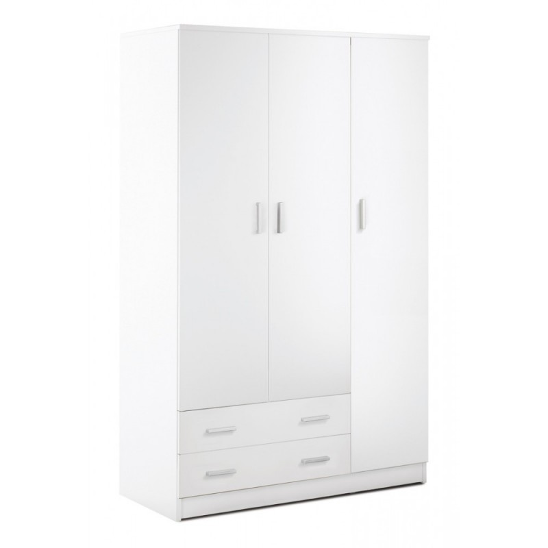 Armadio Tre Ante Due Cassetti Bianco 115x52x180 cm