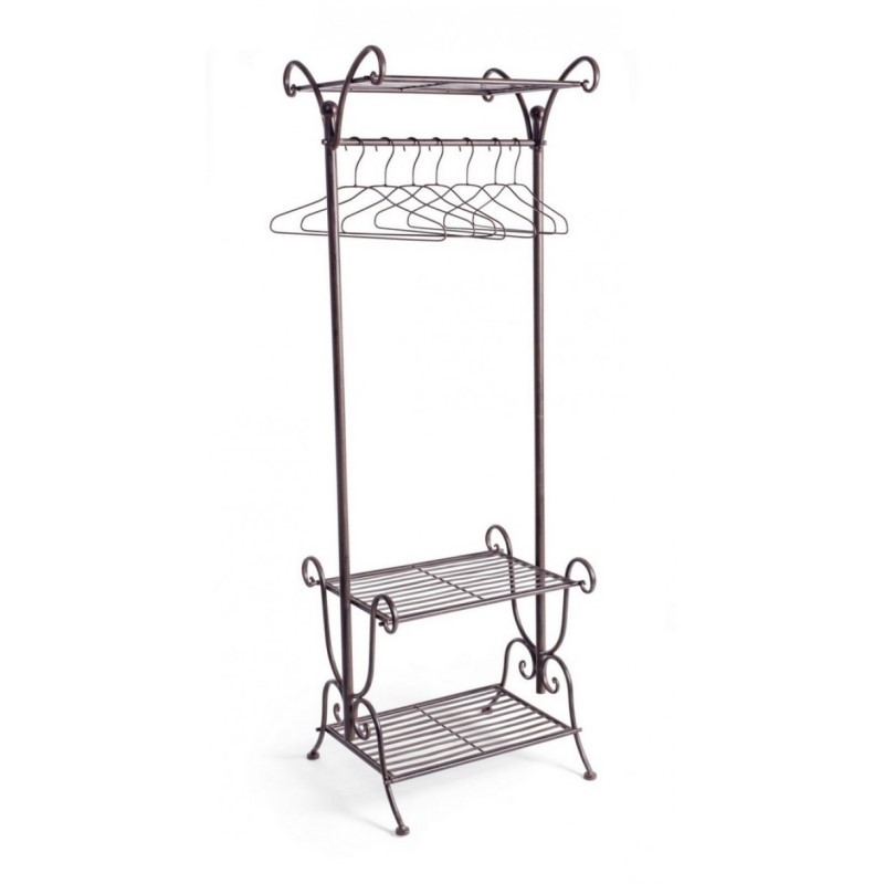 Attaccapanni in acciaio marrone con tre ripiani - Melanie 55x46x h170 cm