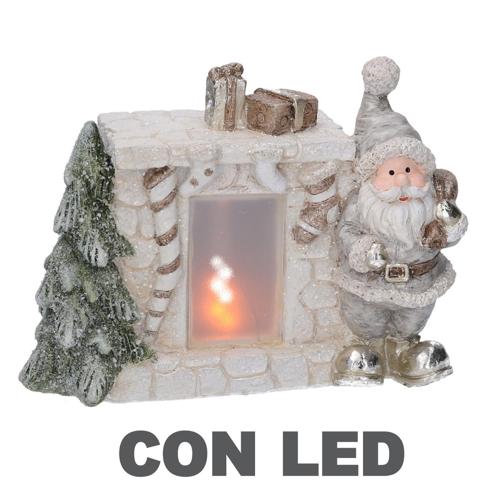 Babbo Natale Ceramica con Camino Crema 24,5x11x18,5 cm