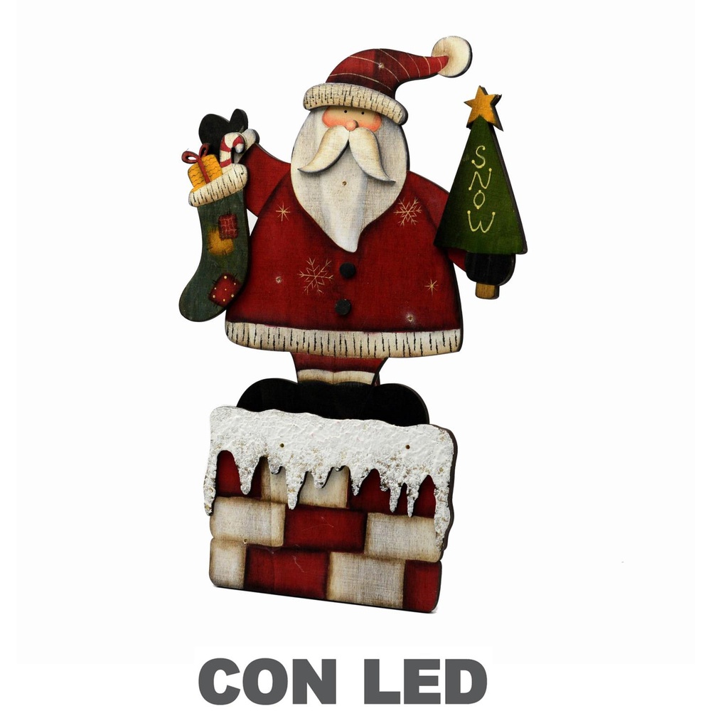 Babbo Natale in Legno con 7 LED - 28x3x43 cm