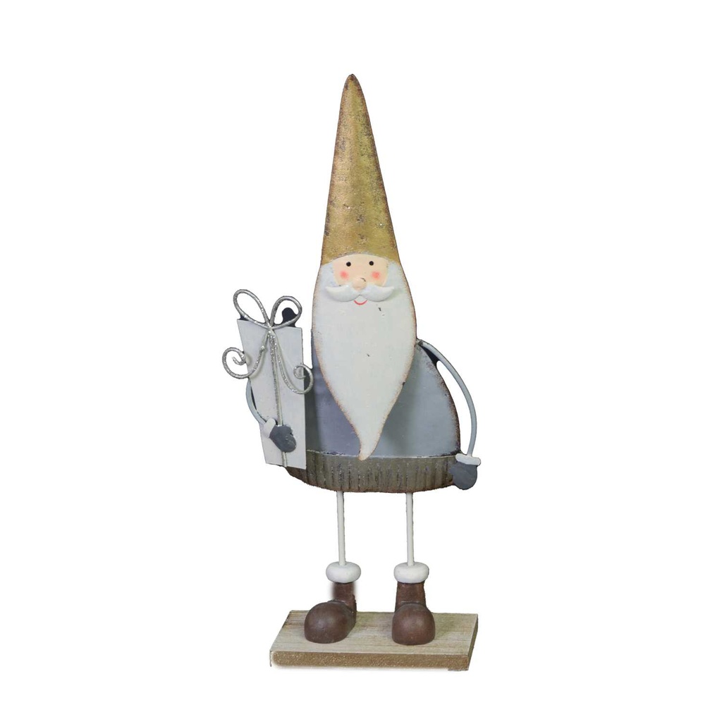 Babbo Natale Metallo con Regalo Oro Grigio 8x5x22 cm