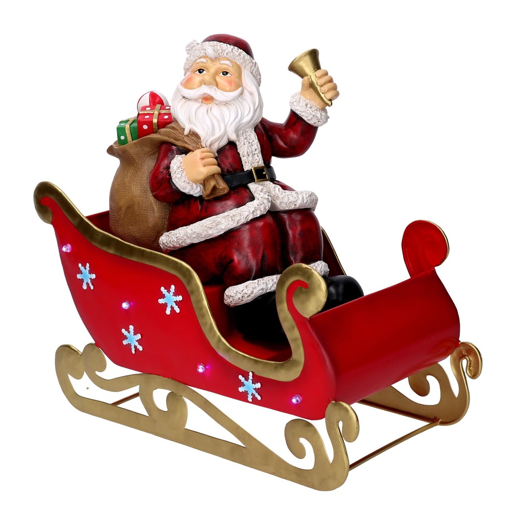 Slitta rossa di Babbo Natale in metallo, dimensioni 32x17x29 cm