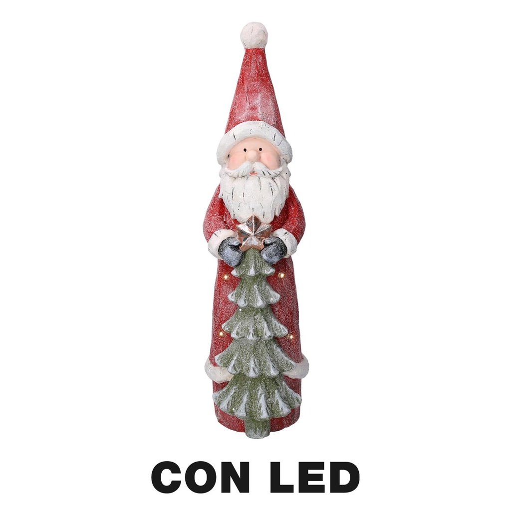 Babbo Natale Resina LED con Albero Rosso 18x19x66 cm