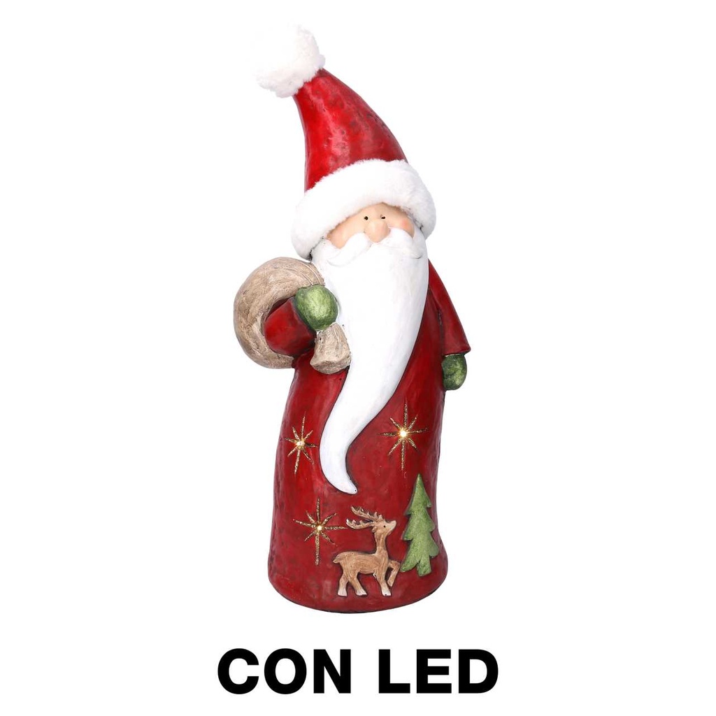 Statuetta Babbo Natale con Sacco in Resina e Luce LED - 19x25x64 cm